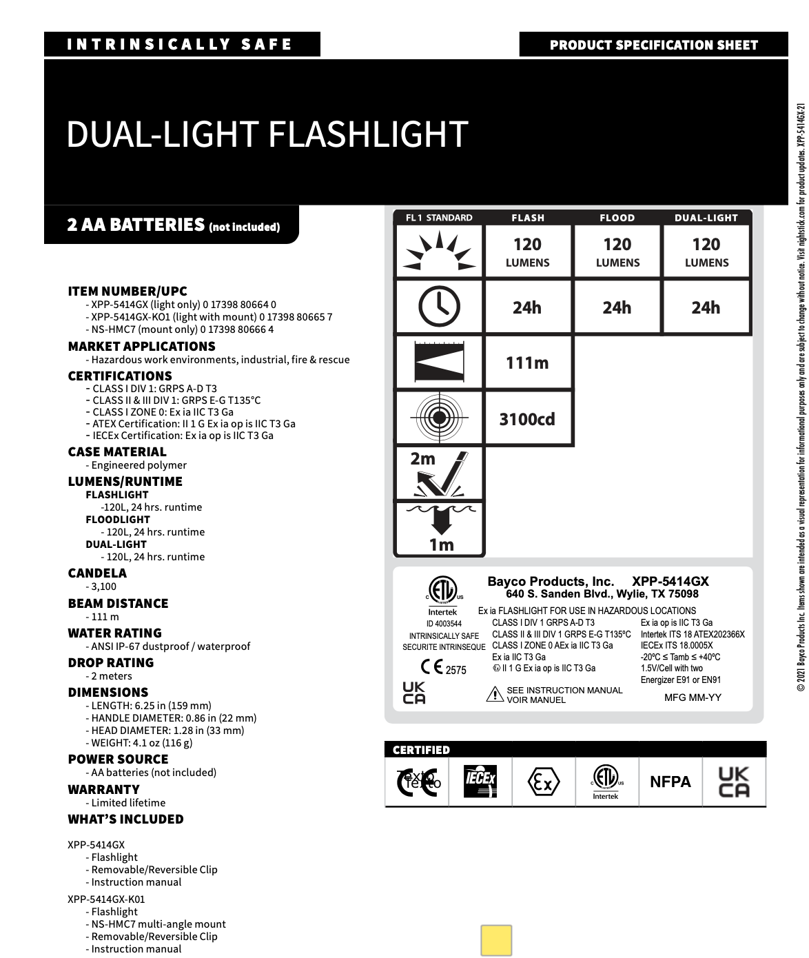 XPP-5414GX - Lanterna Dual-Light ™ ímã - INTRINSECAMENTE SEGURA
Nightstick