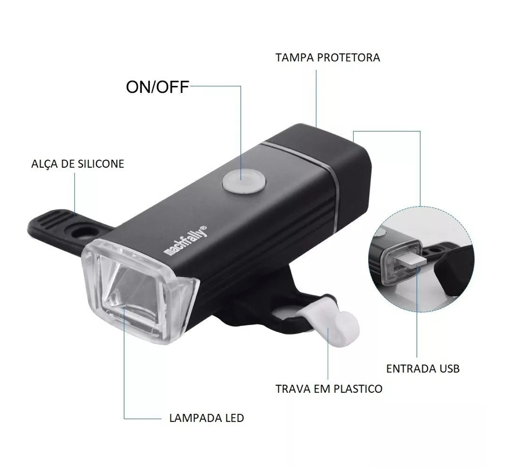 Farol de Bicicleta Bike Usb Luz 180 lm