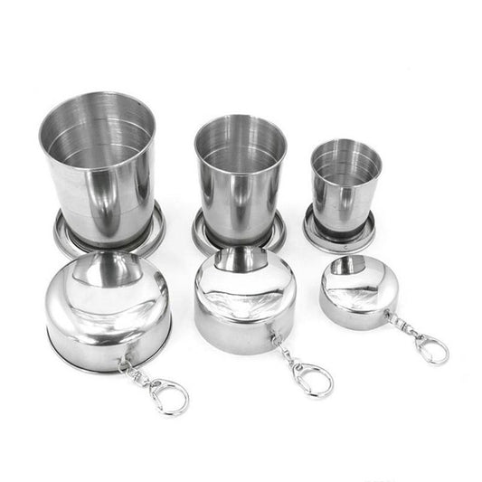 Copo retrátil em Metal inox com Chaveiro 250ml