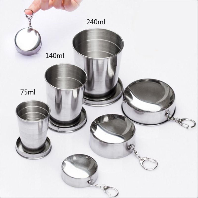 Copo retrátil em Metal inox com Chaveiro 250ml